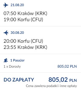 lot Kraków - Korfu