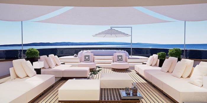 Salon zewnętrzny na luksusowym jachcie motorowym w Chorwacji